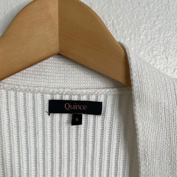 Quince Ribbed Knit Open Front Cardigan White Organic Cotton Size S - Picture 2 of 5